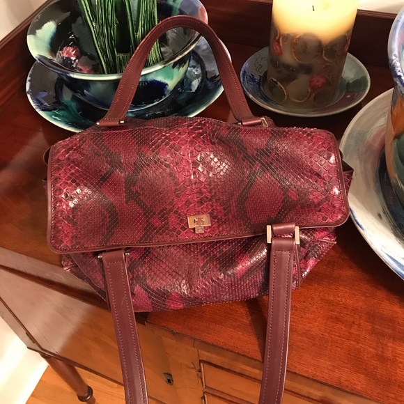 LAMBERTSON-TRUEX handbag, plum python - Picture 1 of 2